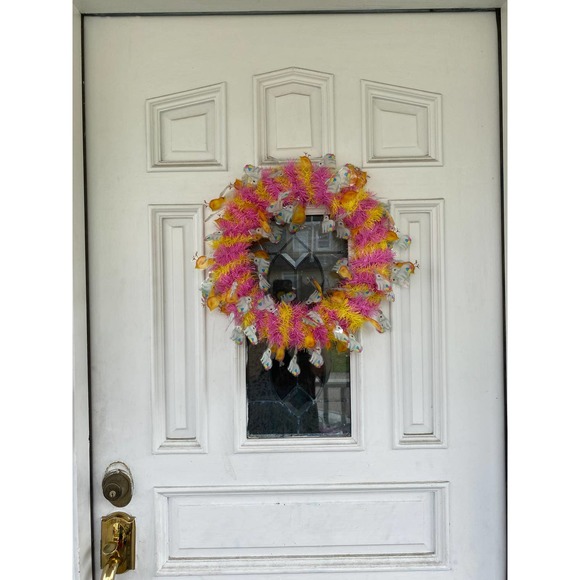 DIY Pink and Yellow Bunnies Spring Tinsel Garland Wreath Frame Form Base xxx - Picture 3 of 3